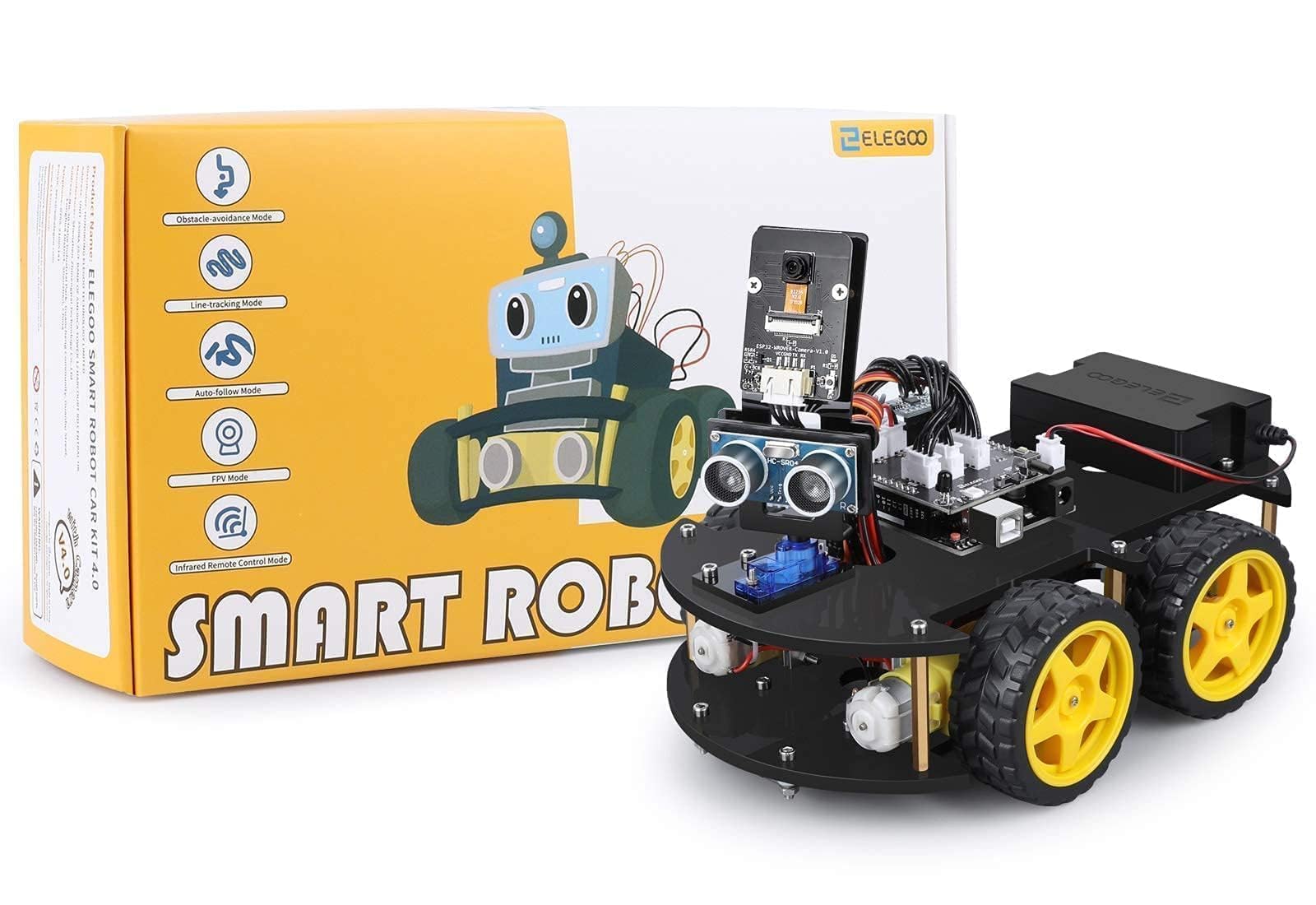 ELEGOO Smart Robot Car Kit V4.0 Kompatibel mit Arduino IDE Elektronik Baukasten mit Kamera, UNO R3, Line Tracking Modul, Ultraschallsensor, Auto Roboter Spielzeug für Kinder 7