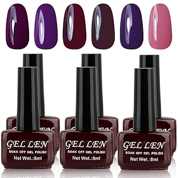 Amazon Com Gellen 6pcs 8ml Shiny Soak Off Gel Nail Polish Uv Gel