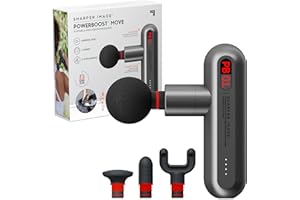 Sharper Image Powerboost Move - Mini Percussion Massage Gun| 4 Attachments, 4 Speeds, FSA Eligible| Full Body Back & Shoulder Massager| Deep Tissue Muscle Recovery| Portable Pain Relief Massage Tool