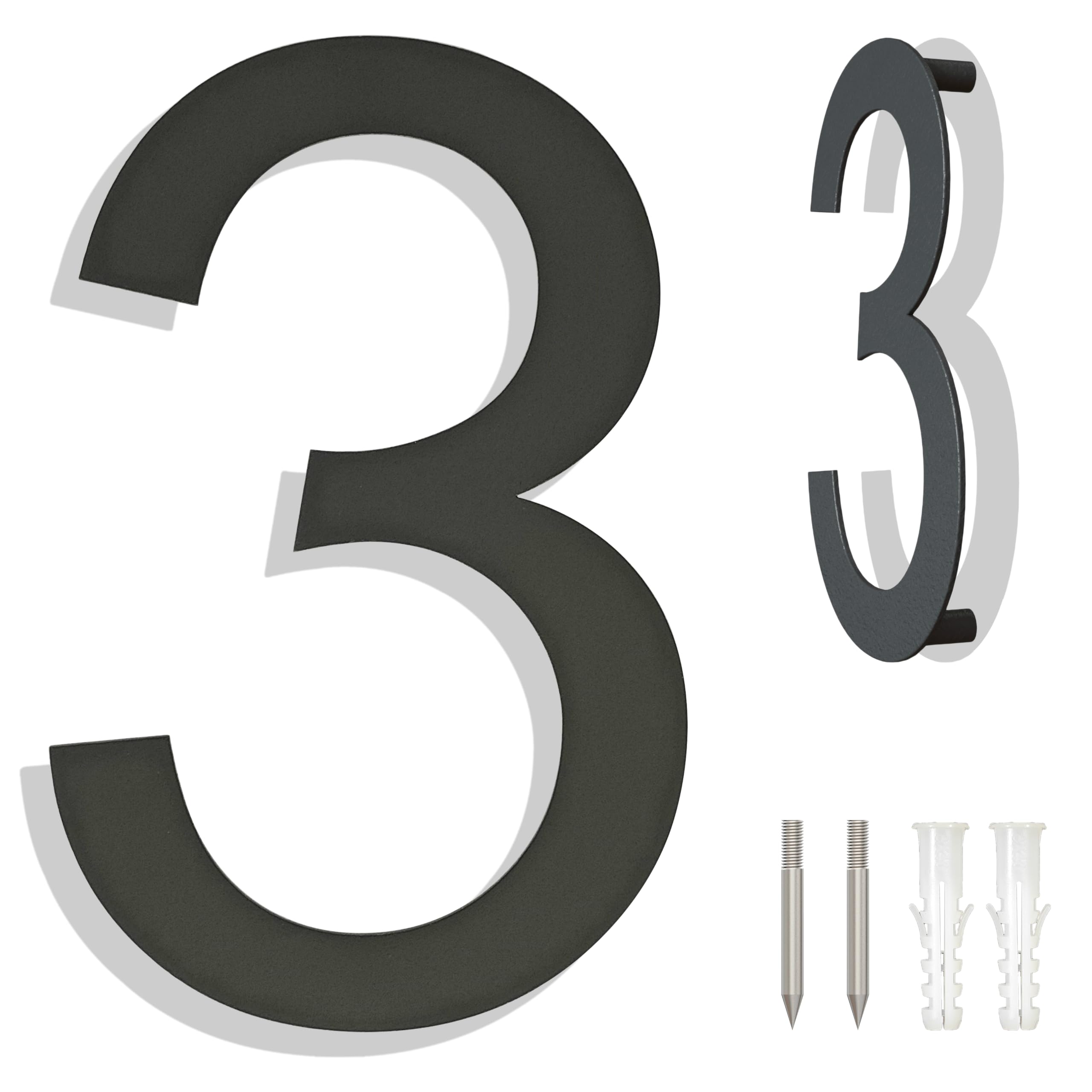 Ywonoby Stainless Steel House Numbers - Modern Floating Black Grey - 6 Inch Height - Arial Number 3