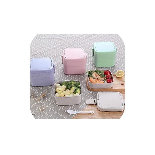 Box lunch trigo de dibujos animados de paja Double Deck portátil ...