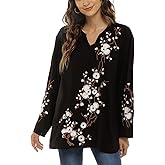 Higustar Women's Mexican Embroidered Tops Long Sleeve Shirt Cotton Bohemian Peasant Tunic Boho Blouse Hippie Clothing…