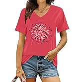 American Flag Shirts Women USA Stars Patriotic Shirt 4th of July T-Shirt V-Neck Short Sleeve Casual Tee Tops