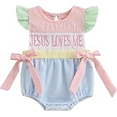 citgeett My First Easter Baby Girl Outfit Striped Bow Sleeveless Bubble Onesie Romper Summer Newborn Infant Clothes