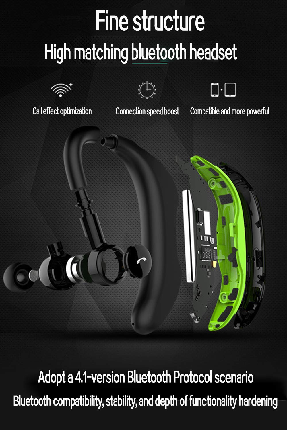 SLUB True Wireless Bluetooth Single Earbud with Microphone 17-18 Hours Playtime Noise Cancelling  Waterproof Ear-Hook Sport Headset for  Cell Phone (Gray)