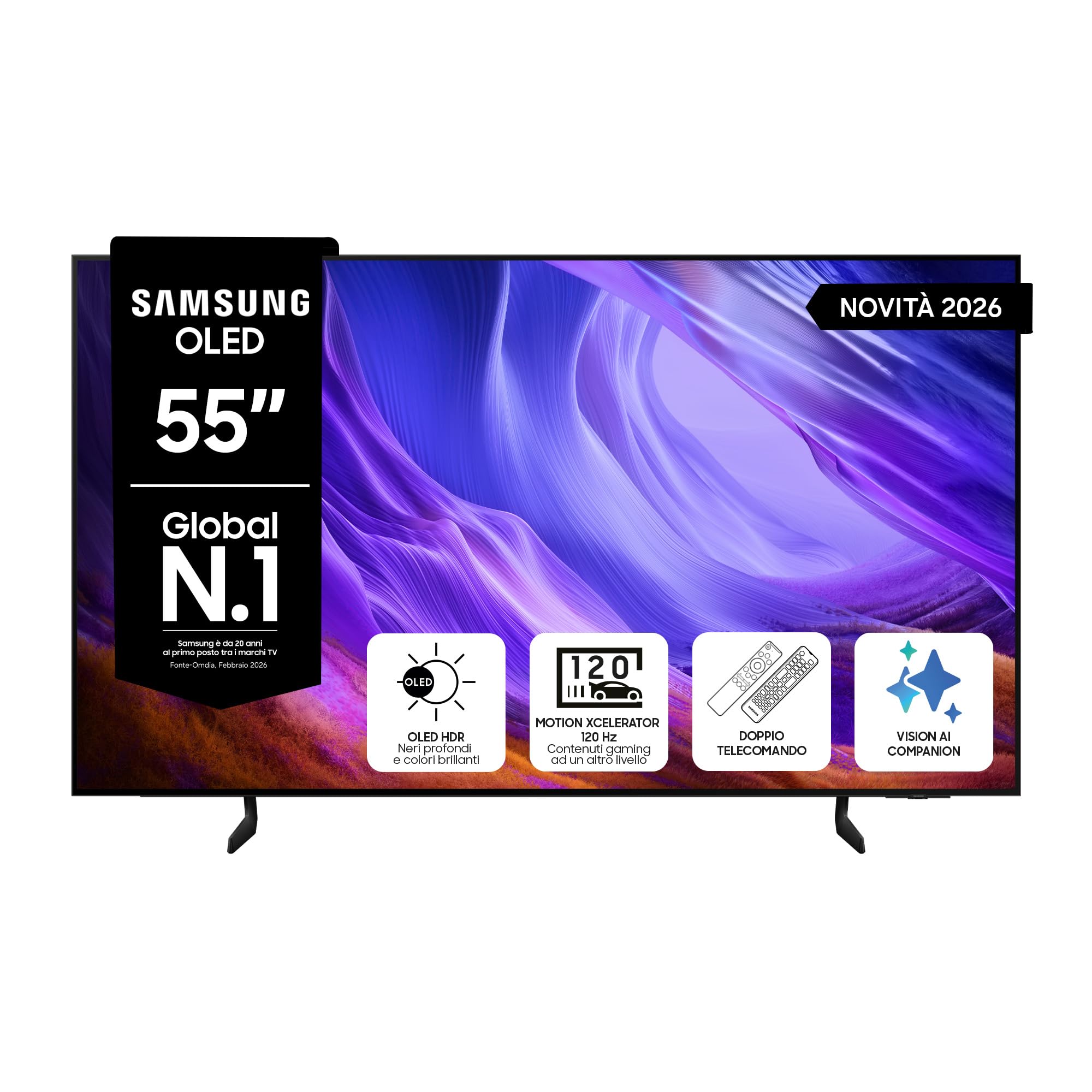 Samsung Smart TV 55" QE55S83HAEXZT OLED 4K, NQ4 AI Gen2 Processor, OLED HDR, Motion Xcelerator 120Hz, Dolby Atmos, FreeSync Premium, Premium Gaming Pack, Vision AI, Contour Design, Alexa, 2026