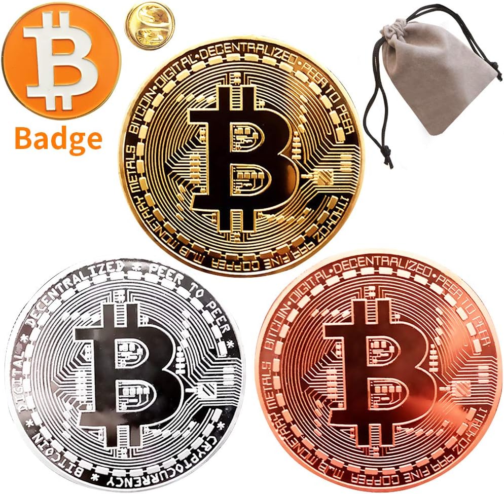 Amazon.com: Gold Plated Bitcoin Coin Set of 3 with 1 Pcs ...