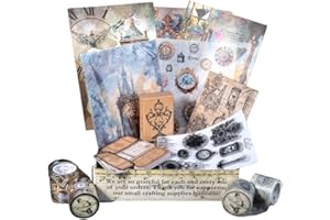 CORACREACRAFTS Time Box with Vintage Sticker Sheets for Crafting, Scrapbooking, Journaling, Transparent and Washi Tape, Wooden Stamp, Clear Stamp, Paper and Card Set, Deco Pad for Adults, Kids, and Teens
