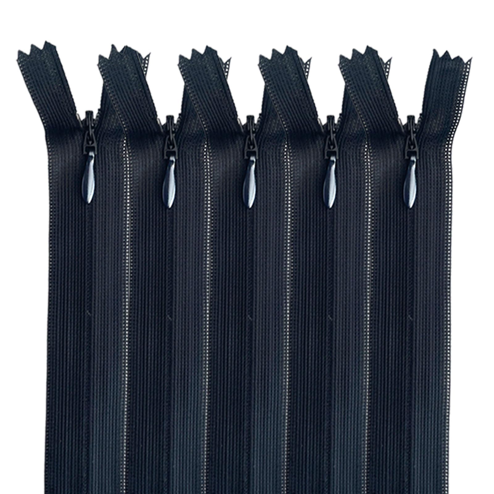 MARARDI [Pack 5] Invisible Zippers [Black] Nylon [35 cm] Zippers for Sewing and Crafts for Clothing, Clothing, Sewing Bags, Cotton Fabric with Metal Closure
