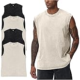 Yimoon Sleeveless Shirts for Men Workout Tank Tops Cotton Acid Wash Muscle Shirts Baggy Gym Tees