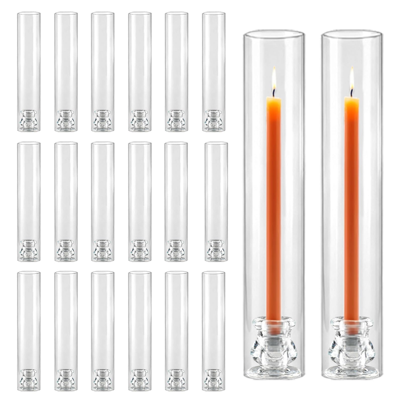 Photo 1 of 20 Pack Glass Hurricane Candle Holders 12.6" Open Ended Candlestick Holder Tubes Clear Bottomless Cylinders Suitable Taper LED Candles for Wedding Party Christmas Table Centerpiece Decor