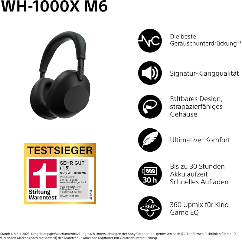 WH-1000XM6 Flaggschiff kabellose Noise Cancelling Kopfhörer