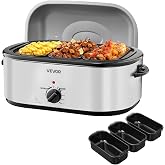 VEVOR Roaster Oven, 24QT Electric Turkey Roaster Oven, 150-450℉ Adjustable Temperature Electric Roasting Pan with 3 Bin Buffet Server, Self-Basting Lid, Defrost &amp; Warm Function, Self-Basting Lid