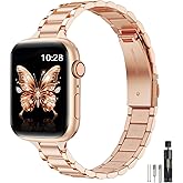 WFEAGL Thin Metal Bands Compatible with Apple Watch Band 42mm (Series 11 10) 41mm 40mm 38mm for Women, Slim Stainless Steel Wristbands for iWatch SE Series 9 8 7 6 5 4 3 2 1 (Rose Gold)