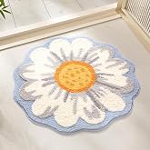 Ankah Plants Collection Bath Mat, Unique Natural Plant and Flower Shapes Design Bathroom Rug, Ultra Soft Microfibre, Medium-Pile, Durable, Non-Slip, Quick Dry, Machine Wash, 25.6"x 25.6", Marguerite