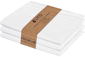 LITO LINEN AND TOWEL Flour Sack Towels - 100% Cotton Tea Towels for Crafts, Dish Towels for Kitchen, Embroidery, Cleaning, Ba