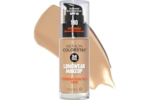 Revlon Liquid Foundation, ColorStay Face Makeup for Combination & Oily Skin, SPF 15, Medium-Full Coverage with Matte Finish, 180 Sand Beige, 1 Fl Oz