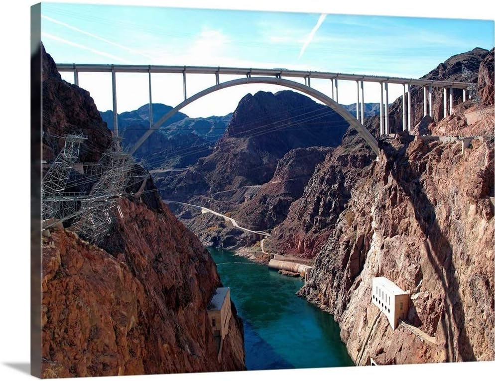 GREATBIGCANVAS View of Bridge Behind Hoover Dam. Canvas Wall Art Print, 40"x30"x1.5"