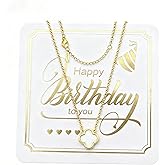 zofanvo Four Leaf Clover Necklace 18K Gold Plated Lucky Clover Necklace for Women White Flower Lucky Pendant Dainty Jewelry Gifts Trendy Birthday Gifts for Women-Happy Brithday Card