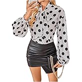 Floerns Women's Printed Bow Tied Neck Lantern Long Sleeve Workwear Shirts Blouse