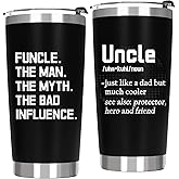 ZyraGleam Fun Uncle Gifts from Niece Nephew - Gifts for Cool Uncle The Man The Myth The Bad Influence Birthday Present, Insulated Stainless Steel Coffee Tumbler Cups 20 OZ Black