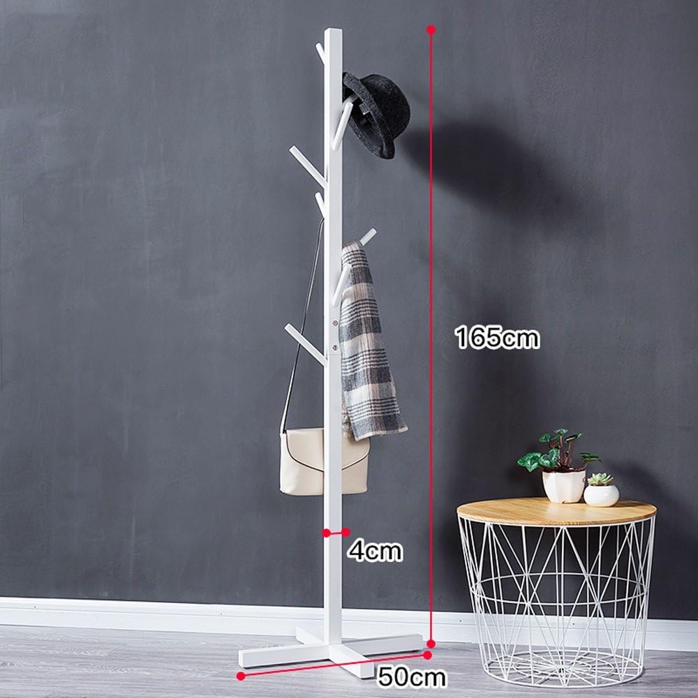 Simple Floor Standing Coat Rack Tree Solid Wood Wooden With 8 Hooks 165cm Home Bedroom Storage ( Color : White )