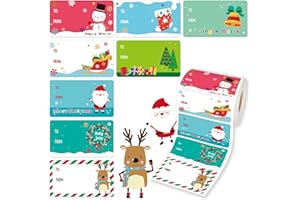 CAKKVDE 500 Pcs Christmas Gift Tags Stickers, Self-Adhesive Santa Claus Holiday Name Tags for Presents, Xmas Labels for Gift Packaging Wrapping Cards and Christmas Decorations（Update Cartoon）