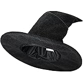 baisal Halloween Witch Hat Wizard Costume for Women Adult, 1.5cm Thickened Black Witch Hats Anti-wrinkle& Keep Stand, Classic WICCAN Masquerade Style Wide Brim Gandalf Hat