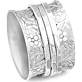 Boho-Magic Sterling Silver Spinner Ring for Women Wide Band 925 Silver Fidget Ring with Three Smooth Spinning Bands Meditation Style Boho Jewelry Gift for Everyday Comfort