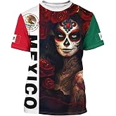 BJQ Aztec Mexico T-Shirt Mexican Flag Shirt Unisex Round Neck Short Sleeve 3D T-Shirt Top