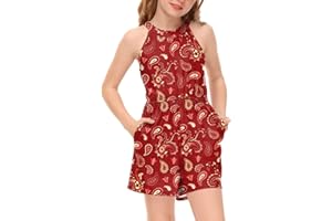 BesserBay Girls Summer Floral Halter Neck Sleeveless Jumpsuit with Side Pockets 5-14 Years
