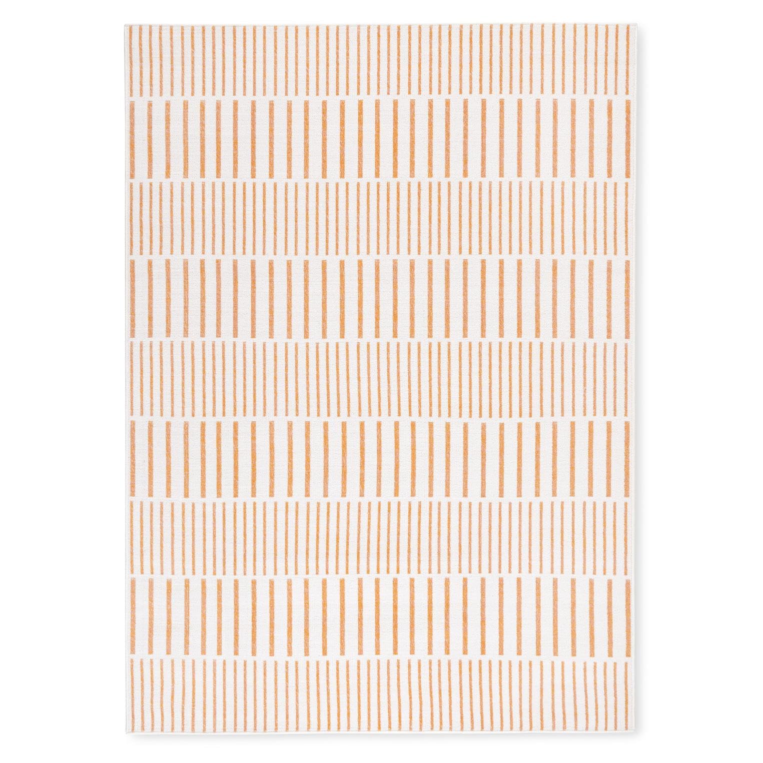 Tommy Bahama Poolside Offset Stripe Indoor Outdoor Area Rug, Stripe Modern Design, UV Fade Resistant, Ivory/Orange,7’10″x10’2″