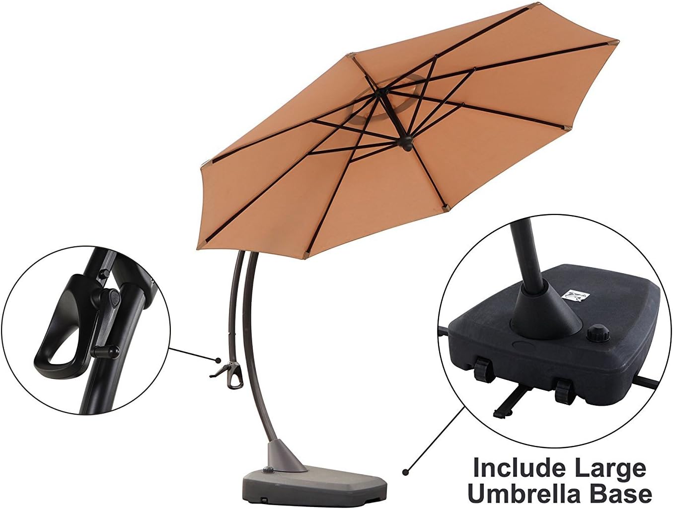 Amazon Com Grand Patio 10 Ft Patio Umbrella With Crank Handle And Base 8 Ribs Large Curvy Aluminum Offset Umbrella Including Weights Base Beige Garden Outdoor