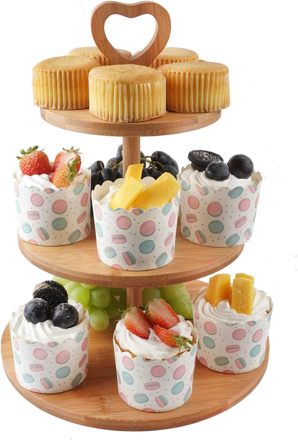 3-Tier Wooden Cake Stand, Serving Stand Fruit Plate Party Food Server Display for Cookies Sweets, Pastry, Baked Goods