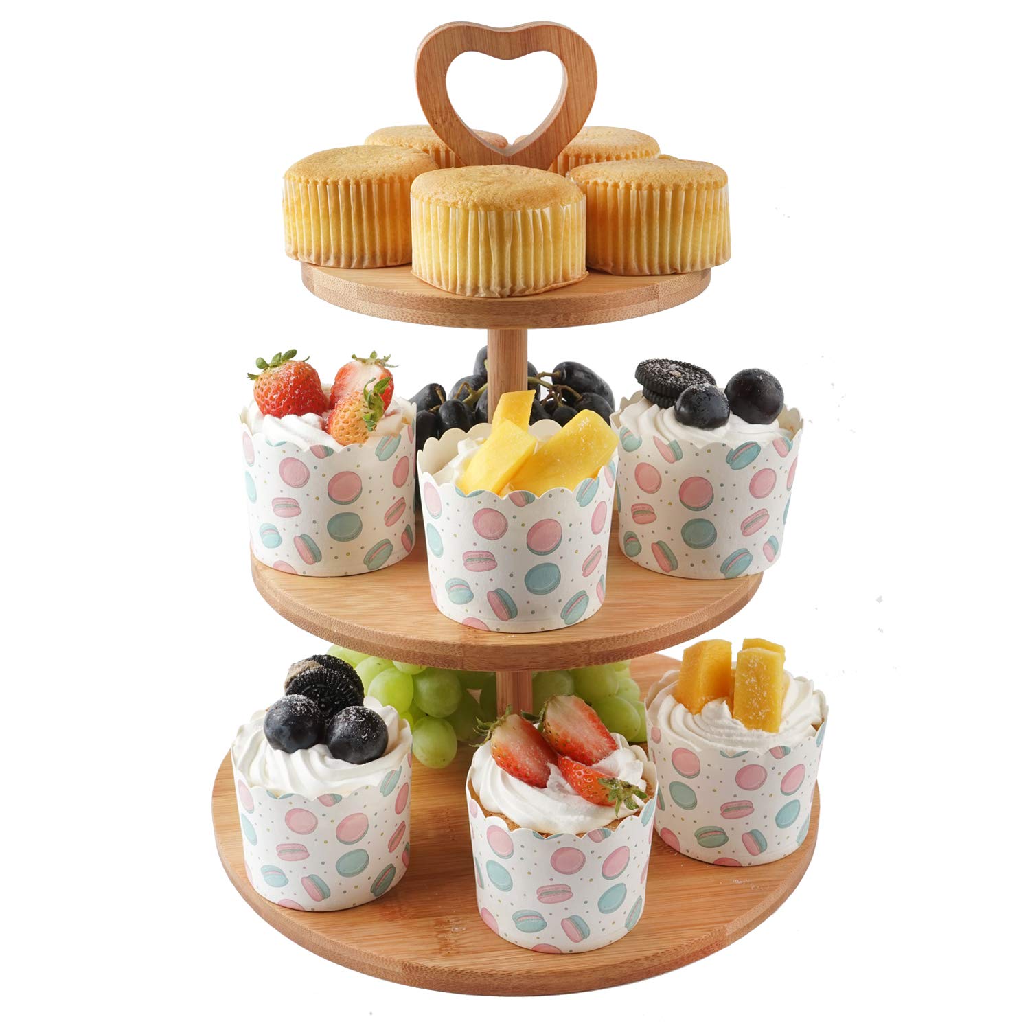 3-Tier Wooden Cake Stand, Serving Stand Fruit Plate Party Food Server Display For Cookies, Sweets, Pastry, Baked Goods, Ideal for Party Wedding Birthday Afternoon tea, Removable dessert Tower#2