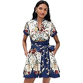 alice + olivia Women's Lucy Short Sleeve Mini Shirt Dress with Tie Belt
