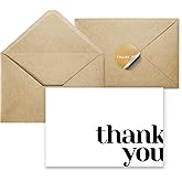 Paper Play Thank You Cards Bulk Pack of 40 White, 5x3.5 Inches with Matching Stickers & Envelopes, Minimalistic Design Suitable for Business, Baby Shower, Wedding, Small Business, Graduation, Funeral
