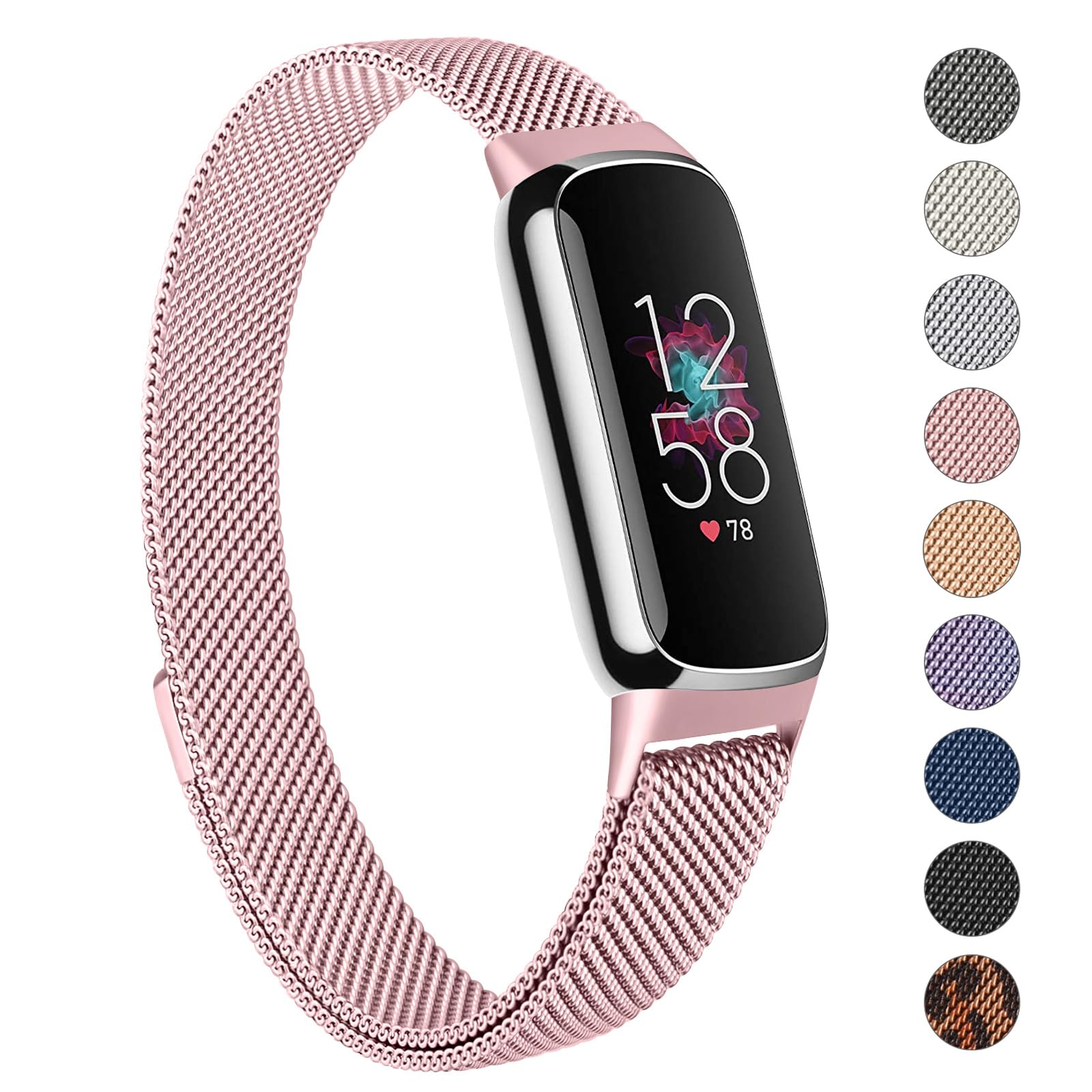 Vancle Strap Compatible with Fitbit Luxe Straps for Women Men, Stainless Steel Mesh Loop Adjustable Wristband Replacement Strap (Rose Pink)