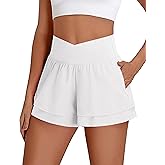 BMJL Womens Athletic Running Shorts High Waisted Crossover Workout Short with Pocket 3"