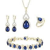 EleQueen Jewelry Set for Women Bridal Bridesmaid, Teardrop Cubic Zirconia Necklace Open Ring Earrings Bracelet Sets, Wedding/Anniversary/Valentine's Day/Mother's Day Gift for Brides/Wife/Mom