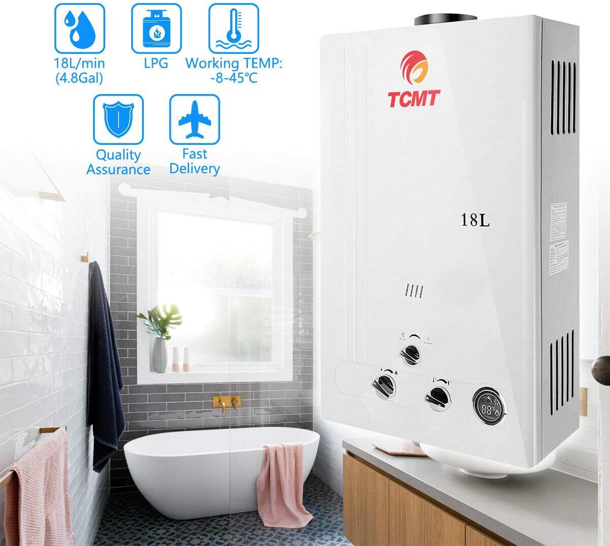 Tengchang 4.8 GPM LPG Gas Propane Instant Tankless Hot Water Heater Boiler Bath (18L) Amazon.ca