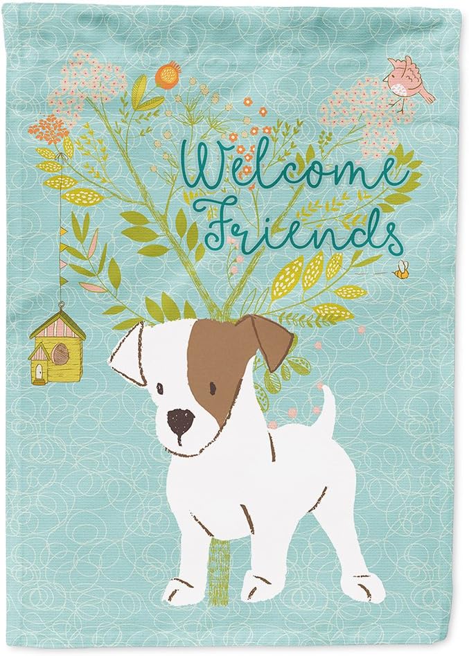 Caroline's Treasures BB7637GF Welcome Friends Jack Russell Terrier Puppy Flag Garden Size, Small, Multicolor
