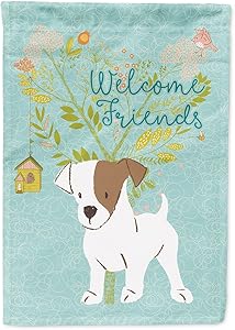 Caroline's Treasures BB7637GF Welcome Friends Jack Russell Terrier Puppy Flag Garden Size, Small, Multicolor