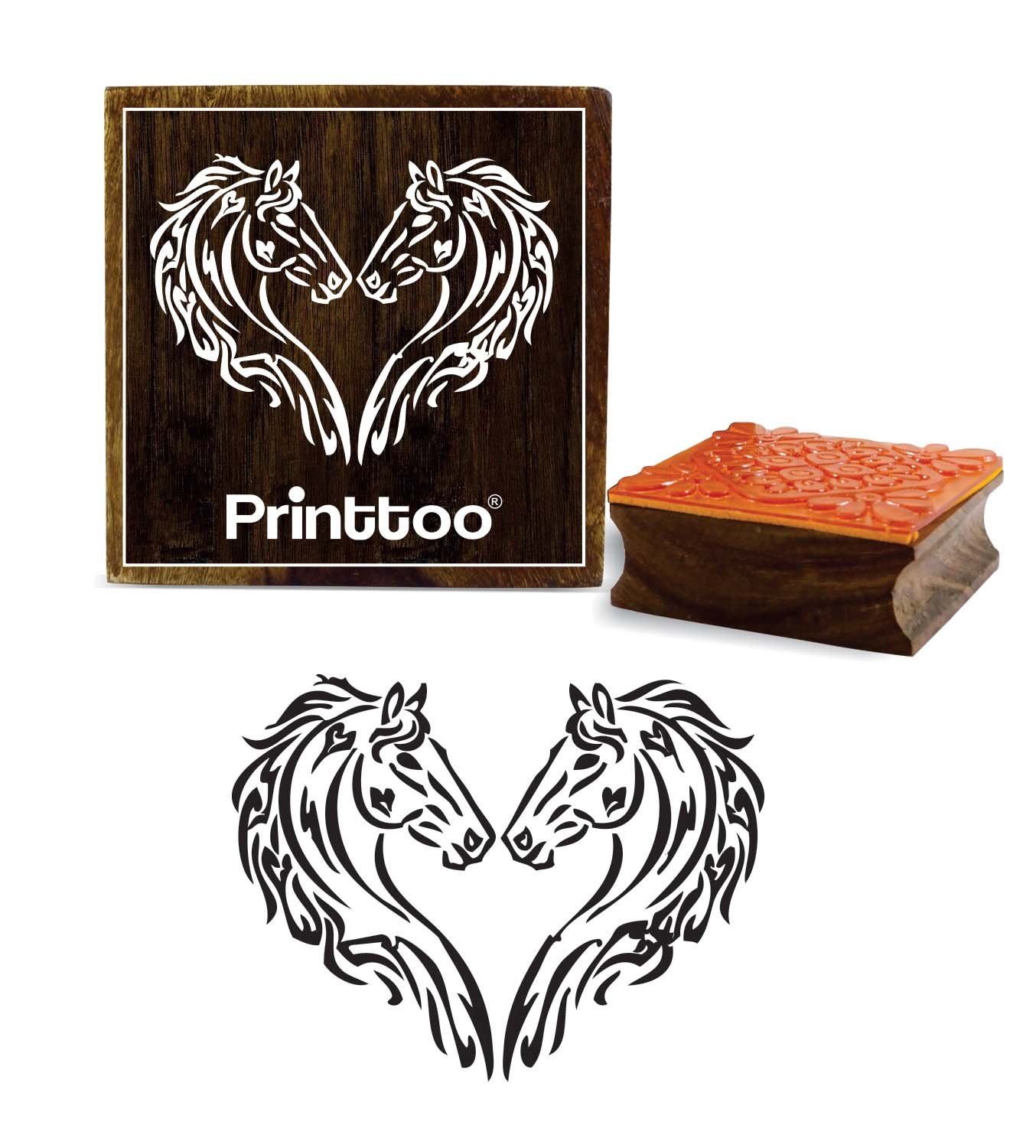 Printtoo Horse Head Pattern Square Brown Wooden Rubber Stamp Scrap-Booking-4 x 4 Inches