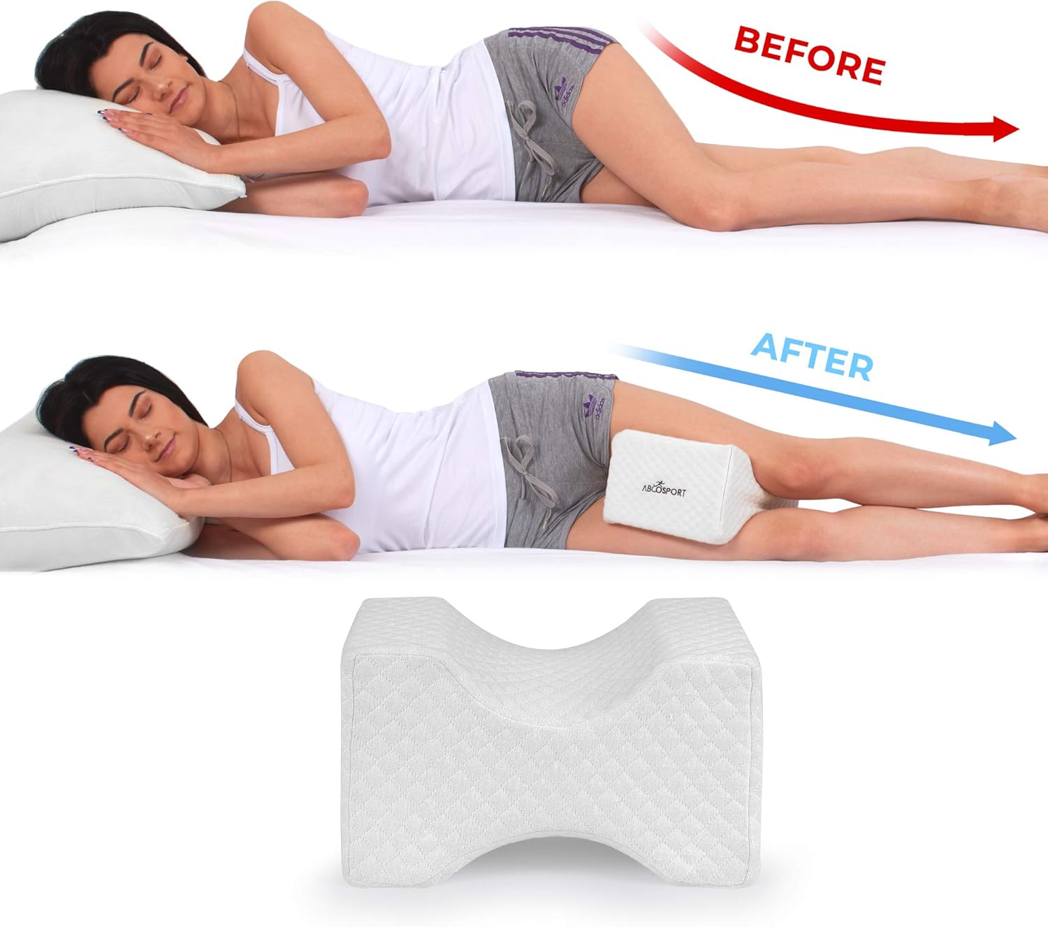 Abco Tech Memory Foam Knee Pillow with Cooling Gel – Leg Pillow Wedge for Side Sleepers, Pregnancy, Spine Alignment and Pain Relief – Breathable, Hypoallergenic and Comfortable – with Washable Cover: Furniture & Decor