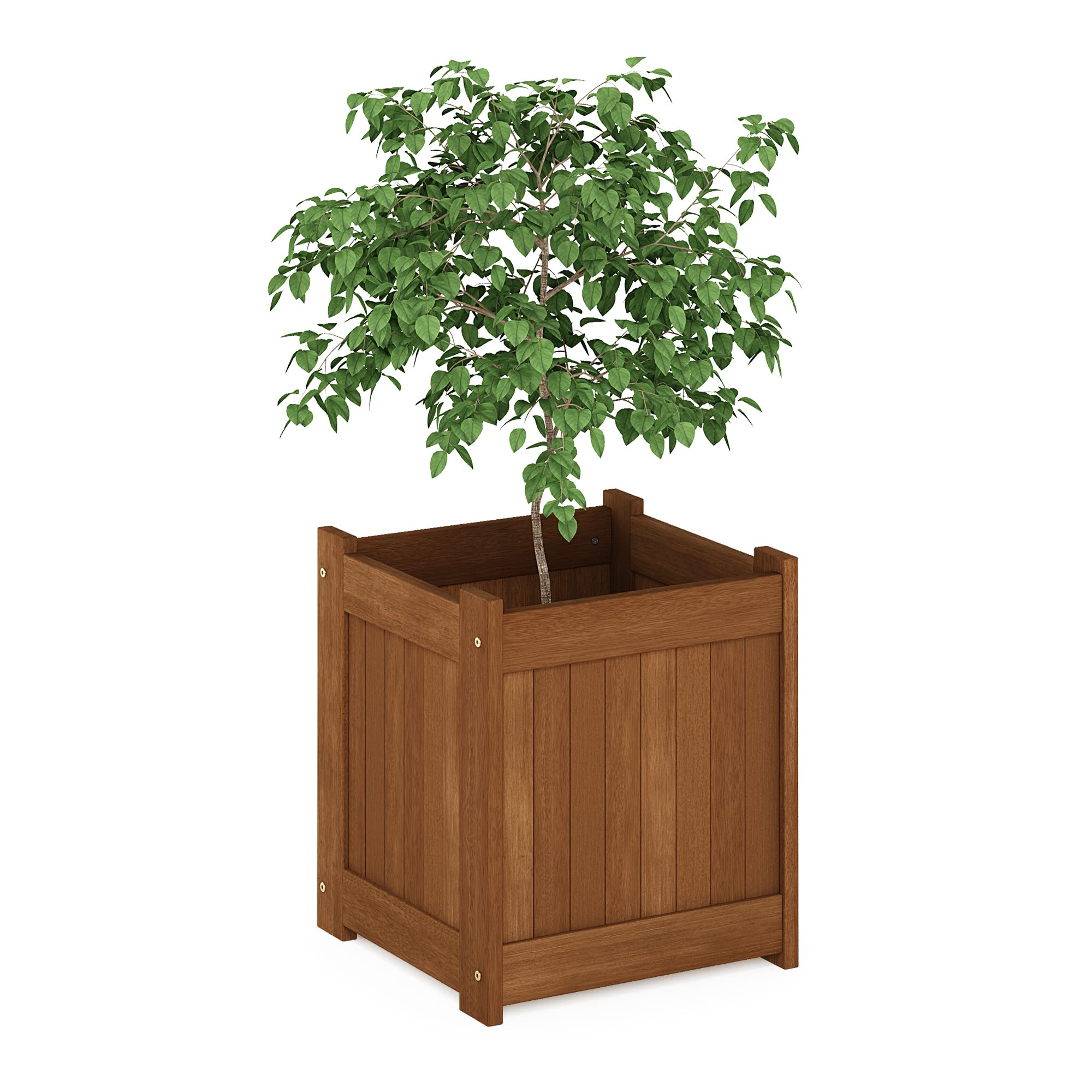Furinno Tioman Hardwood Outdoor Flower Box, Planter Stand in Teak Oil, Natural — image 1