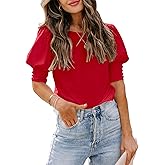 DOROSE Women's Casual Tops Puff Sleeve Loose Blouses T Shirts
