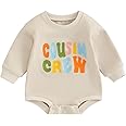 COORALLY Infant Girls Boys Sweatshirts Romper Solid Color Long Sleeve Crew Neck Pullover Bodysuit Oversized Sweater Romper