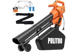 PULITUO 3 in 1 Electric Leaf Blower Vacuum Mulcher with Bag, 530CFM & 170MPH Leaf Vacuum Corded Blowers for Lawn Care, 15:1 P