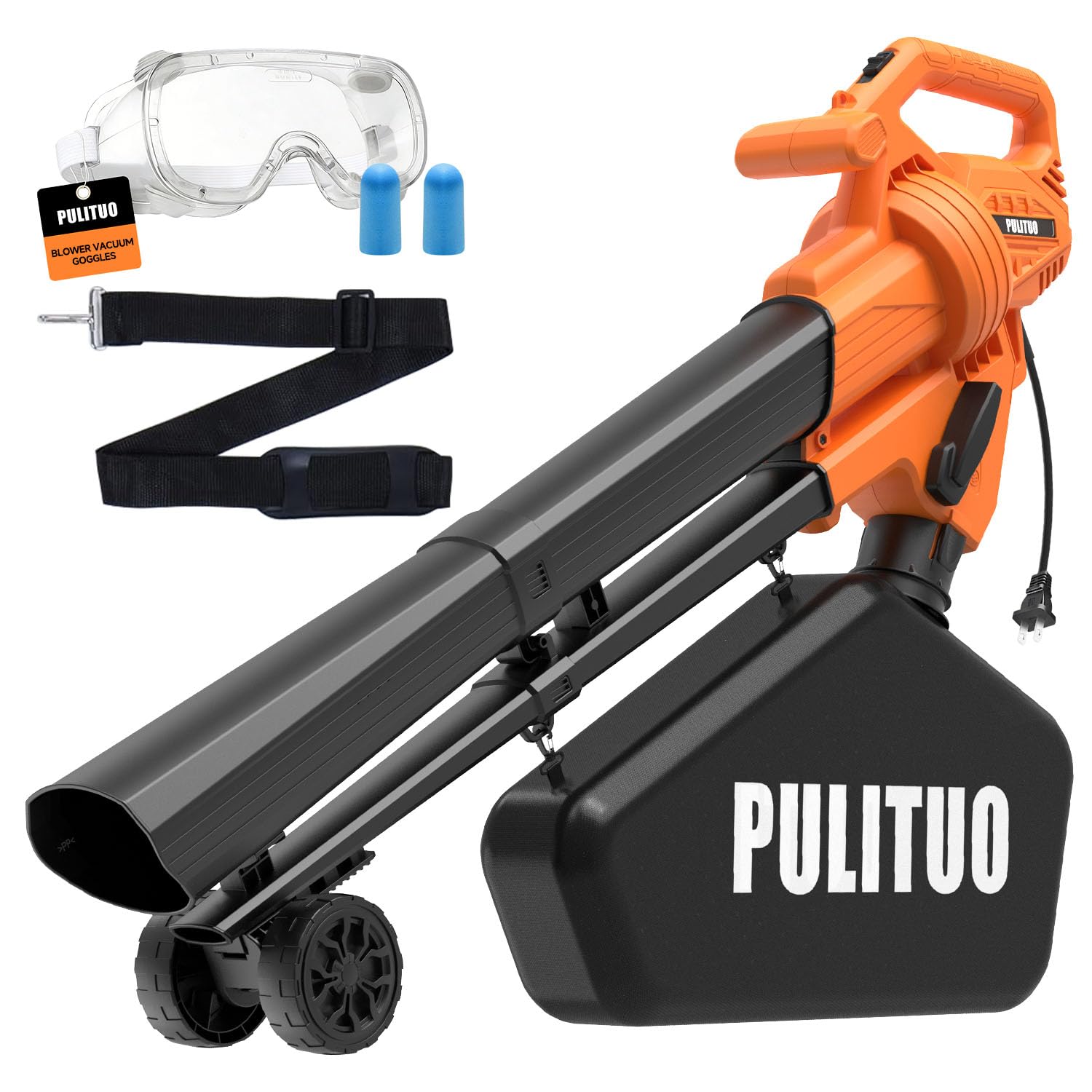 Photo 1 of PULITUO 3 in 1 Electric Leaf Blower Vacuum Mulcher with Bag, 530CFM & 170MPH Leaf Vacuum Corded Blowers for Lawn Care, 15:1 Powerful Leaf Mulcher with Shoulder Strap (Orange)